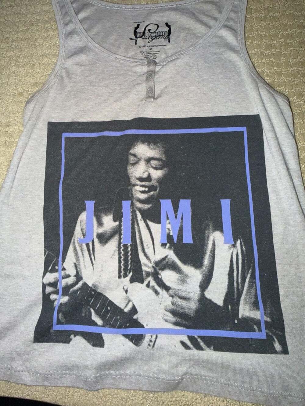 Hollywood Legends Jimi Hendrix Gray Button-Front Tank Top